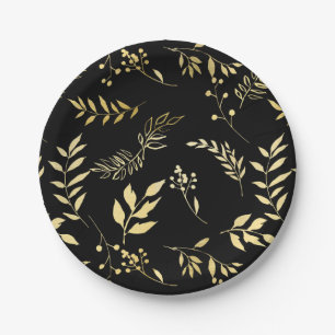 Black & Gold Botanical Glamour Glam Wedding Party Pappteller