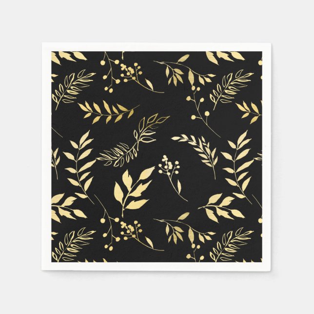 Black & Gold Botanical Glamour Glam Wedding Party Serviette (Vorderseite)