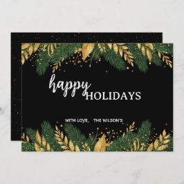 Black & Gold Botanical Happy Holidays Card Feiertagskarte