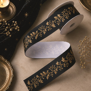 Black Gold Botanische Winter-Sonnenwende Luxus Satinband