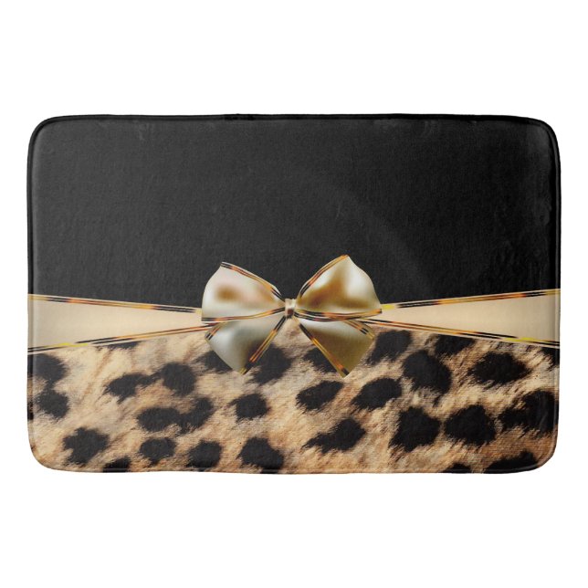 Black & Gold Bow Leopard Cheetah Animal Print Badematte (Vorderseite)