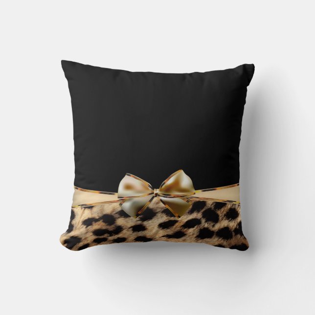 Black & Gold Bow Leopard Cheetah Animal Print Kissen (Vorderseite)