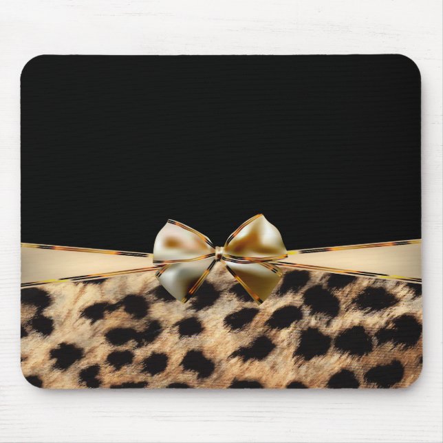 Black & Gold Bow Leopard Cheetah Animal Print Mousepad (Vorne)