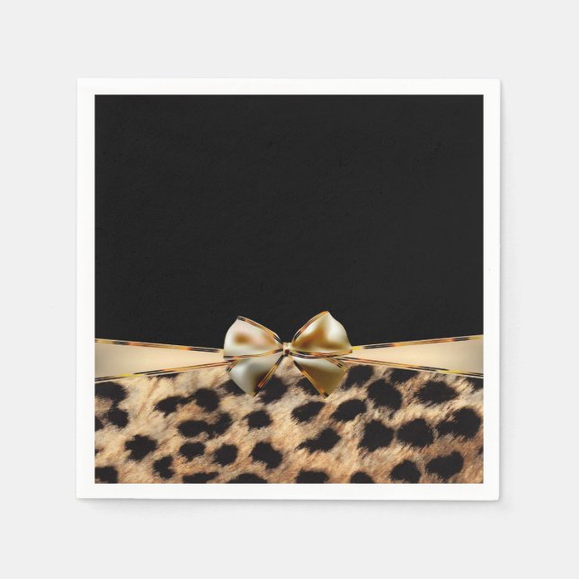 Black & Gold Bow Leopard Cheetah Animal Print Serviette (Vorderseite)