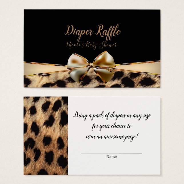 Black Gold Bow Leopard Cheetah Baby Shower Raffle (Vorne & Hinten)