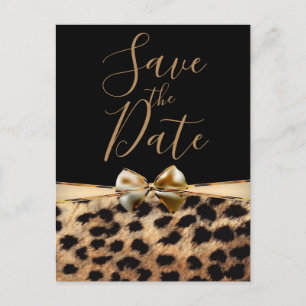 Black Gold Bow Leopard Cheetah Print Save the Date Ankündigungspostkarte
