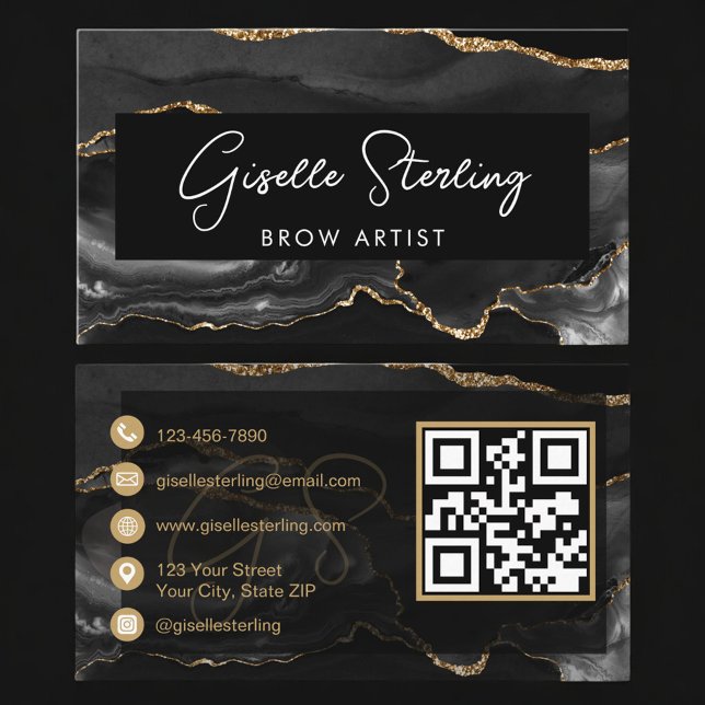 Black Gold Brow Artist QR Code  Visitenkarte (Von Creator hochgeladen)