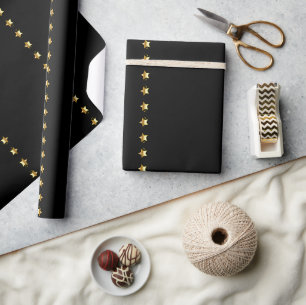 Black Gold Brown Elegantes Chic Stars Muster Geschenkpapier