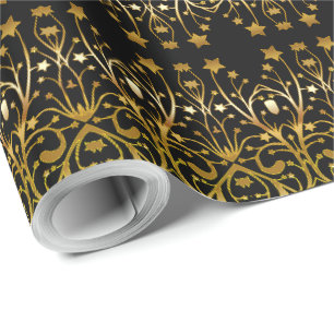 Black Gold Brown Elegantes Chic Stars Muster Geschenkpapier