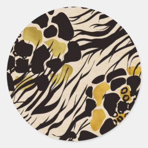 Black Gold Brown Zoanimals Safari Print Party Runder Aufkleber