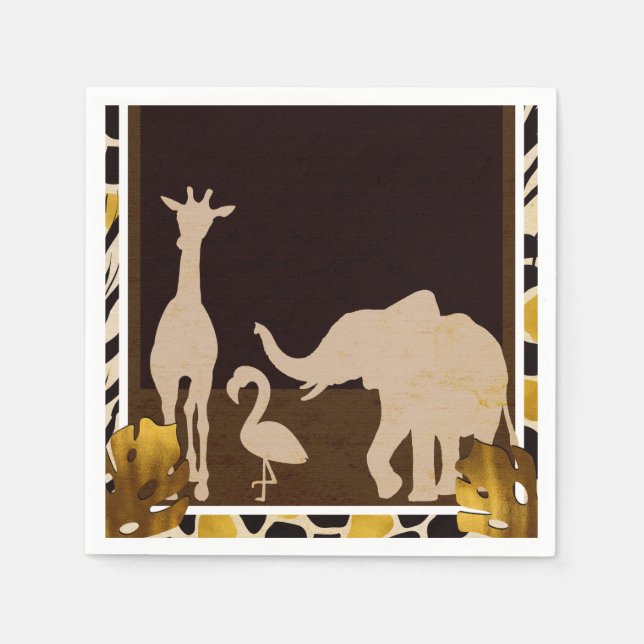Black Gold Brown Zoanimals Safari Print Party Serviette (Vorderseite)