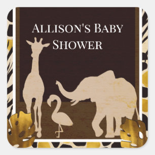Black Gold Brown Zoanims Safari Print Party Quadratischer Aufkleber