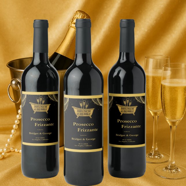 Black Gold Brunch & Bubbly Wedding Weinetikett (Von Creator hochgeladen)