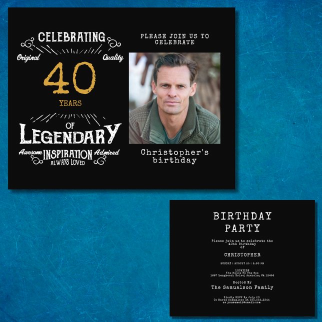 Black Gold Budget 40. Geburtstag Einladung Flyer (Celebrate the golden age of your loved one's life with this budget-friendly 40th birthday invitation)