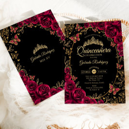 Black Gold Burgundy Quinceanera Einladung