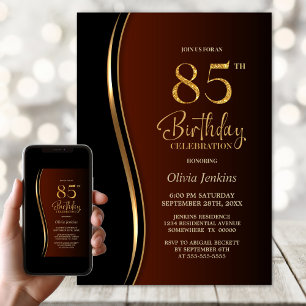 Black Gold Burnt Orange 85. Geburtstagsparty Einladung