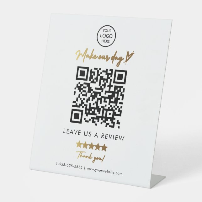 Black Gold Business QR Code Verlasse uns eine Über Sockelschild (Vorderseite)