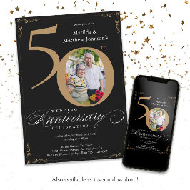 Black Gold Calligraphie 50. Hochzeitstag Einladung