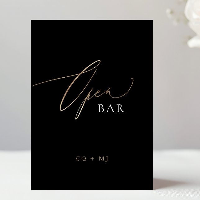 Black Gold Calligraphy 5 x 7 Wedding OPEN Bar Sign (Von Creator hochgeladen)