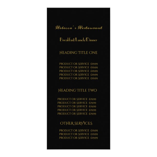 Black & Gold Calligraphy Business Pricing Service Werbekarte (Vorne)