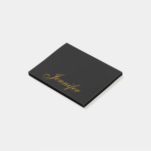 Black Gold Calligraphy Script Personalisiert  Post-it Klebezettel