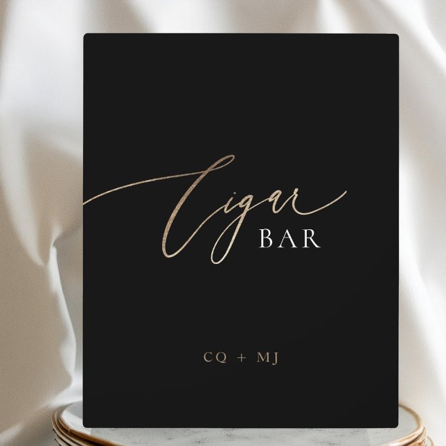 Black Gold Calligraphy Wedding Cigar Bar Sign Fotoplatte (Von Creator hochgeladen)
