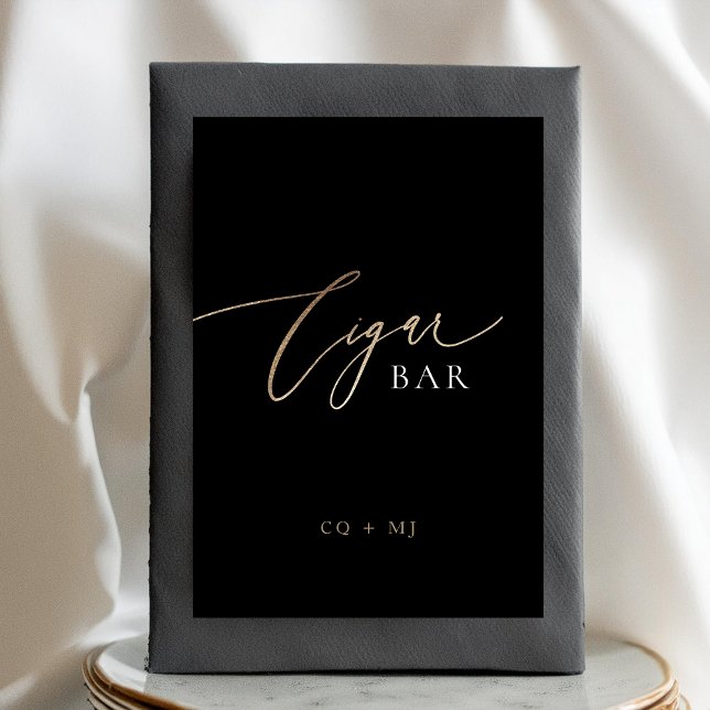 Black Gold Calligraphy Wedding Cigar Bar Sign Tischnummer (Von Creator hochgeladen)