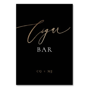 Black Gold Calligraphy Wedding Cigar Bar Sign Tischnummer