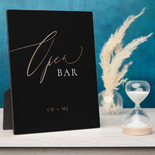 Black Gold Calligraphy Wedding OPEN Bar Sign Fotoplatte