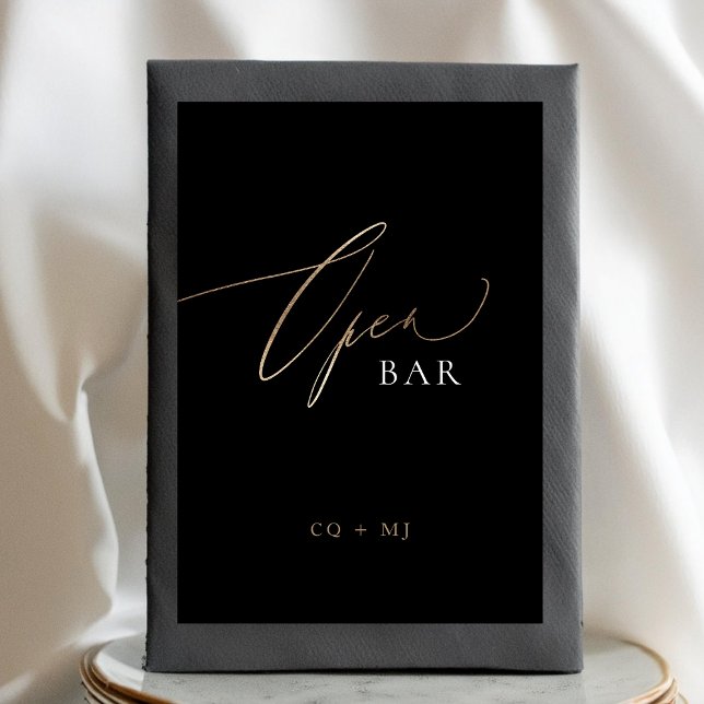 Black Gold Calligraphy Wedding OPEN Bar Sign Tischnummer (Von Creator hochgeladen)