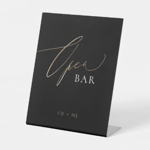 Black Gold Calligraphy Wedding Open Bar Sockelschild