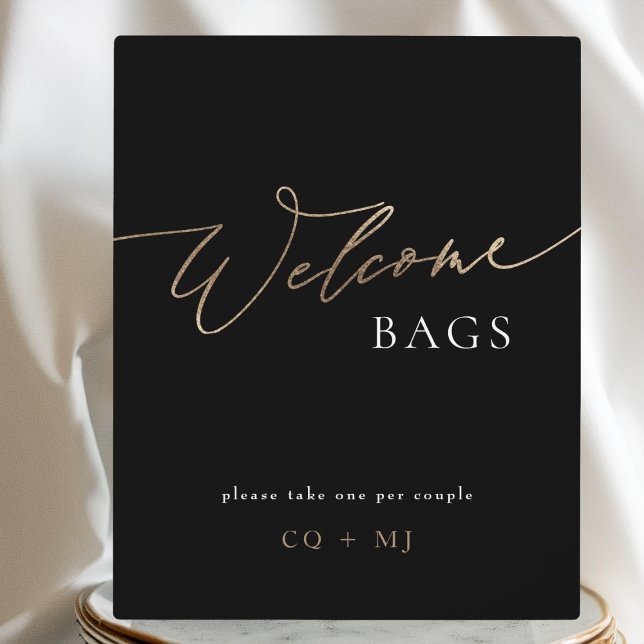 Black Gold Calligraphy Wedding Welcome Bags Sign Fotoplatte (Von Creator hochgeladen)