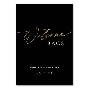 Black Gold Calligraphy Wedding Welcome Bags Sign Tischnummer