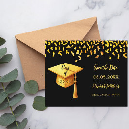 Black Gold Cap Graduation Party Save the Date Kart