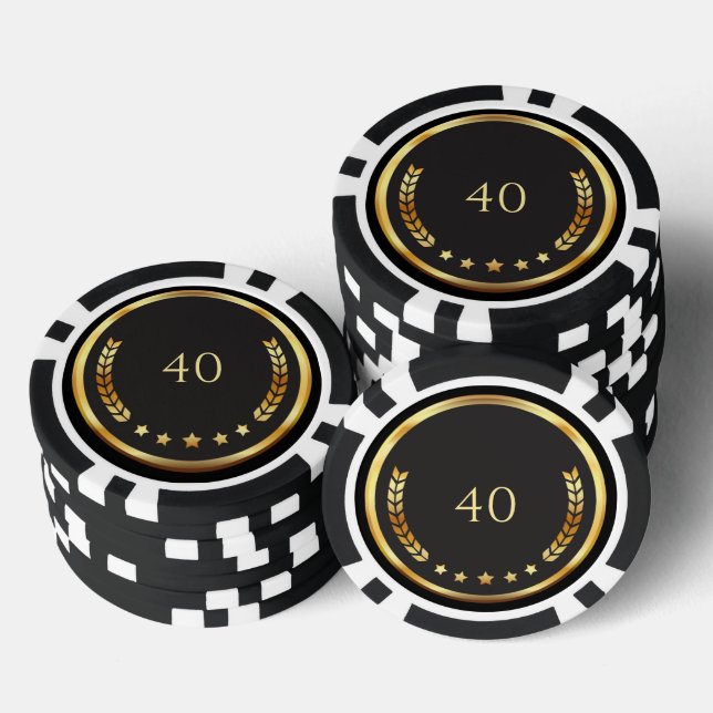 Black & Gold Casino Nacht Gastgeschenk – 40. Gebur Pokerchips (Stapel)