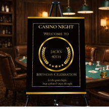 Black & Gold Casino Night Welcome Sign Birthday