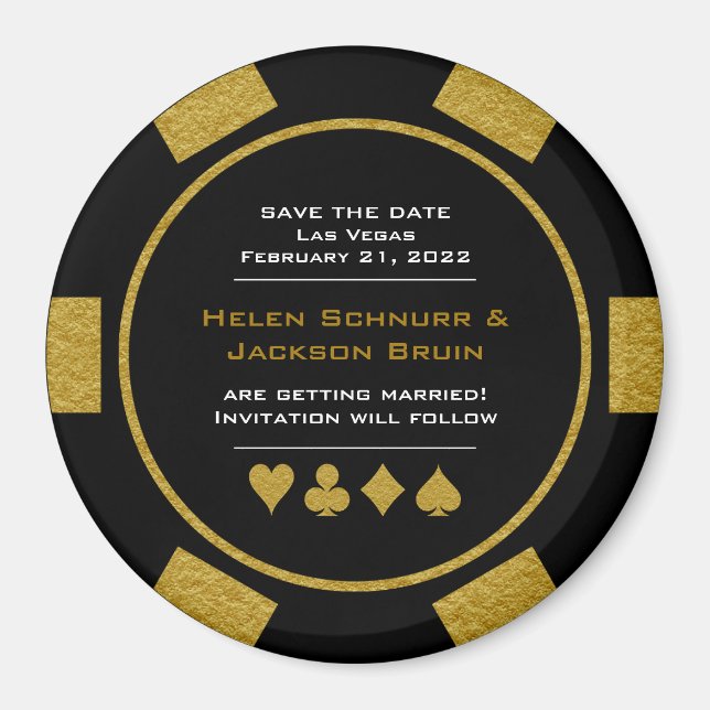 Black Gold Casino Poker Chip Hochzeit Sichern Sie  Magnet (Vorne)
