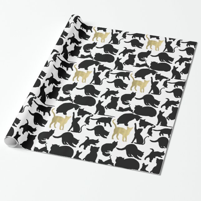 Black Gold Cats Geschenkpapier (Ungerollt)