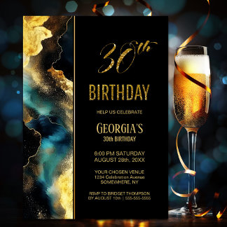 Black Gold Celestial 30. Geburtstag Party Einladung
