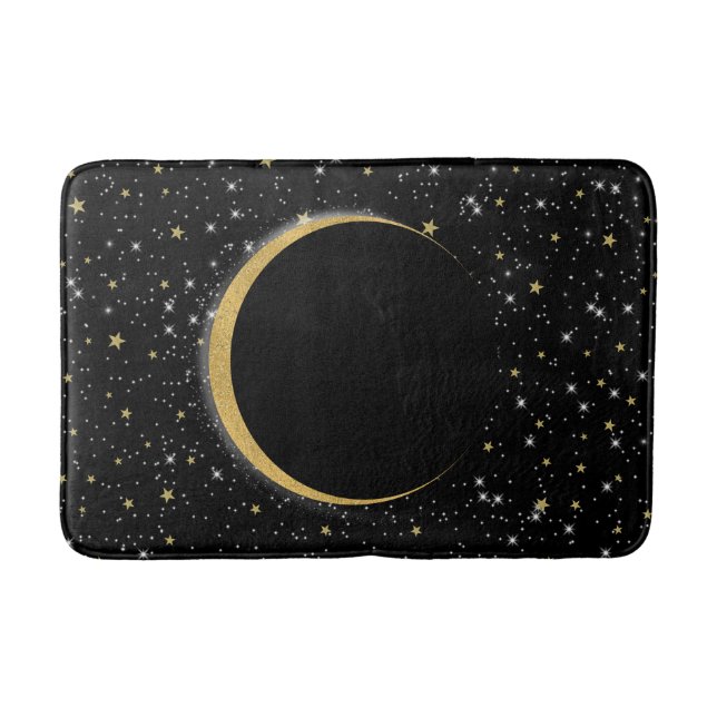 Black & Gold Celestial Moon Magic Lunar Stars Badematte (Vorderseite)