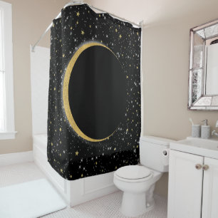 Black & Gold Celestial Moon Magic Lunar Stars Duschvorhang