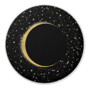 Black & Gold Celestial Moon Magic Lunar Stars Keramikknauf
