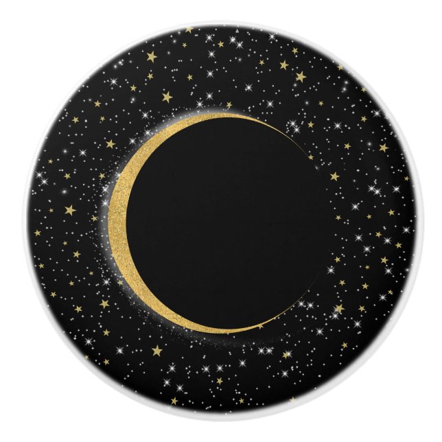 Black & Gold Celestial Moon Magic Lunar Stars Keramikknauf (Vorderseite)