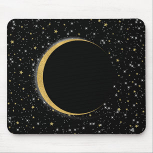 Black & Gold Celestial Moon Magic Lunar Stars Mousepad