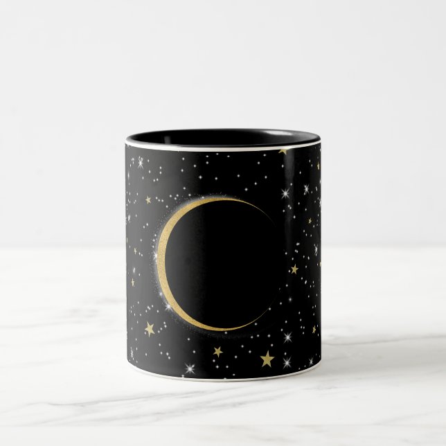 Black & Gold Celestial Moon Magic Lunar Stars Zweifarbige Tasse (Mittel)