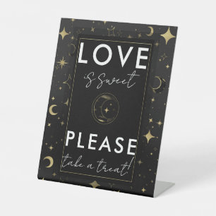 Black & Gold Celestial Moon Stars Hochzeit Leckere Sockelschild
