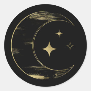Black & Gold Celestial Moon Stars Hochzeit Runder Aufkleber