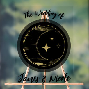 Black & Gold Celestial Moon Stars Hochzeit Willkom Acrylschild