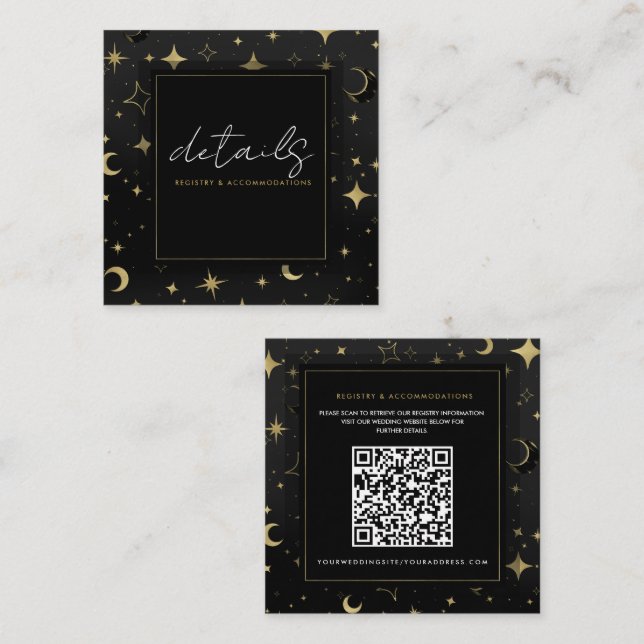 Black & Gold Celestial Moon Stars Hochzeiten Detai Quadratische Visitenkarte (Vorne/Hinten)
