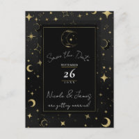 Black & Gold Celestial Moon & Stars Save the Date